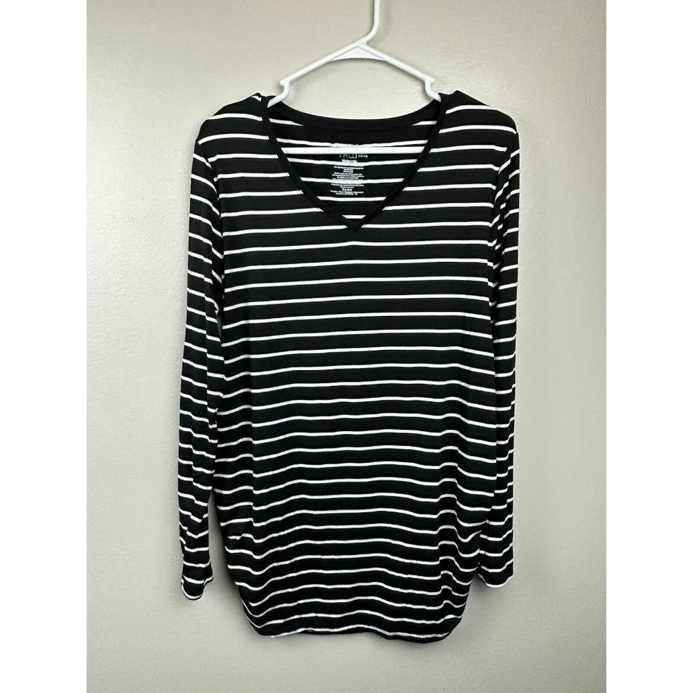 Time And Tru Maternity Top Large Tunic Ruched Soft Stretch Long Sleeve Black